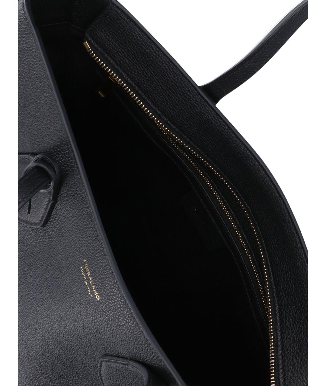 FERRAGAMO Черная кожаная сумка тоут, фото 4