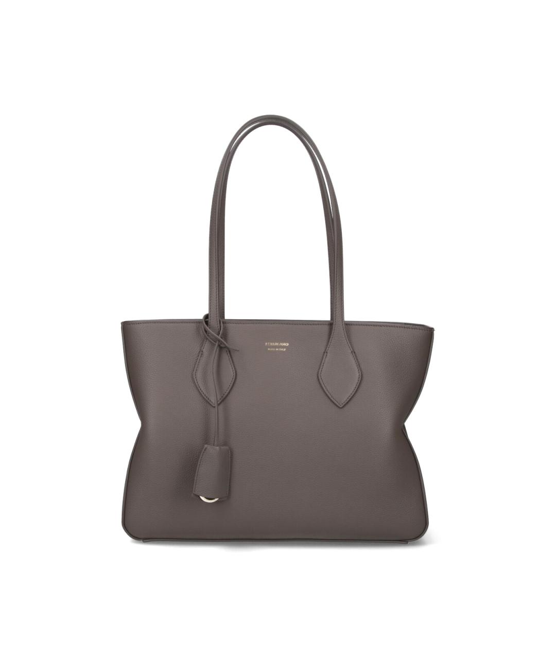 FERRAGAMO Серая кожаная сумка тоут, фото 1