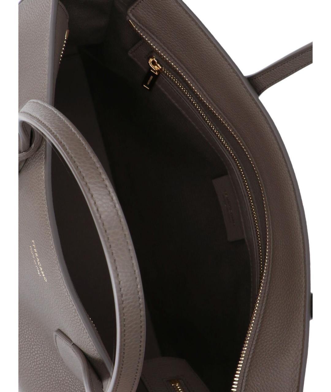 FERRAGAMO Серая кожаная сумка тоут, фото 4