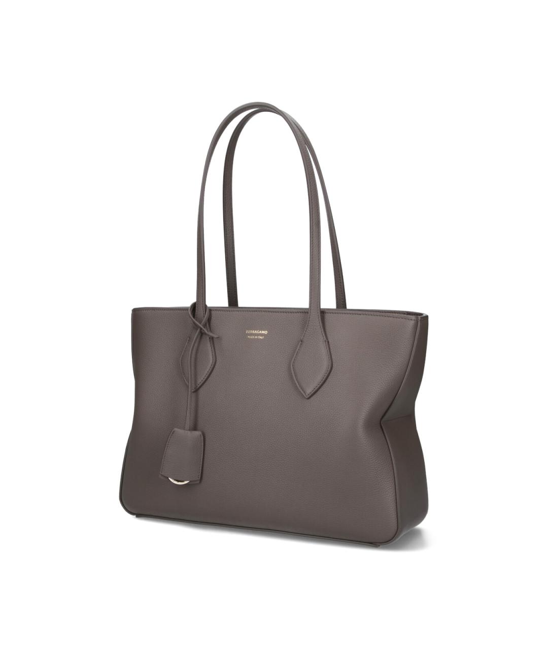 FERRAGAMO Серая кожаная сумка тоут, фото 2