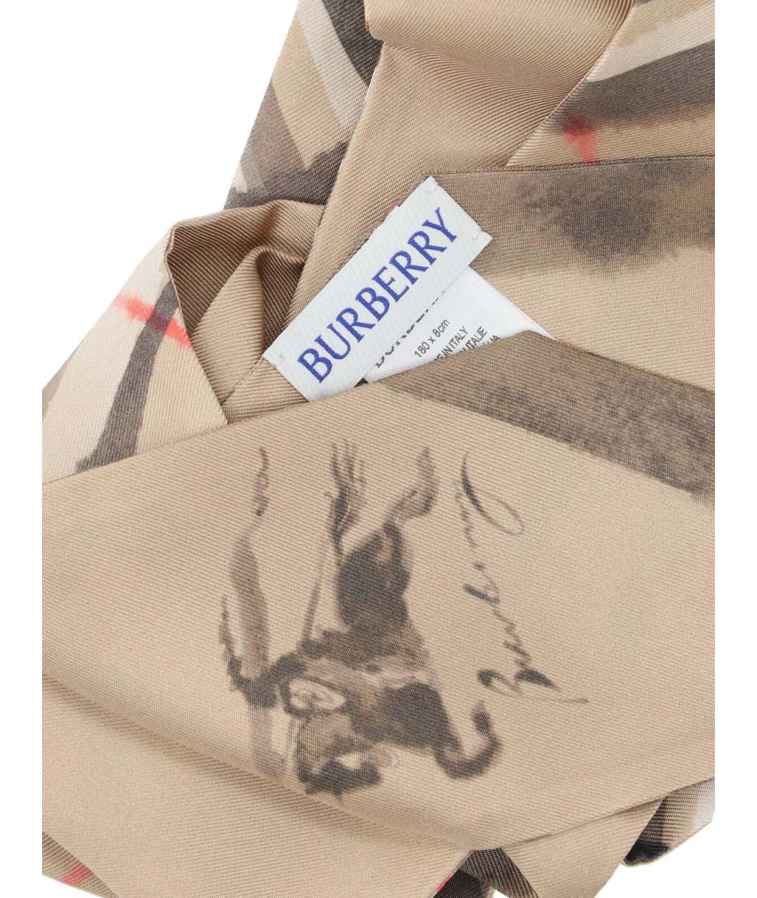 BURBERRY Бежевый шелковый шарф, фото 3