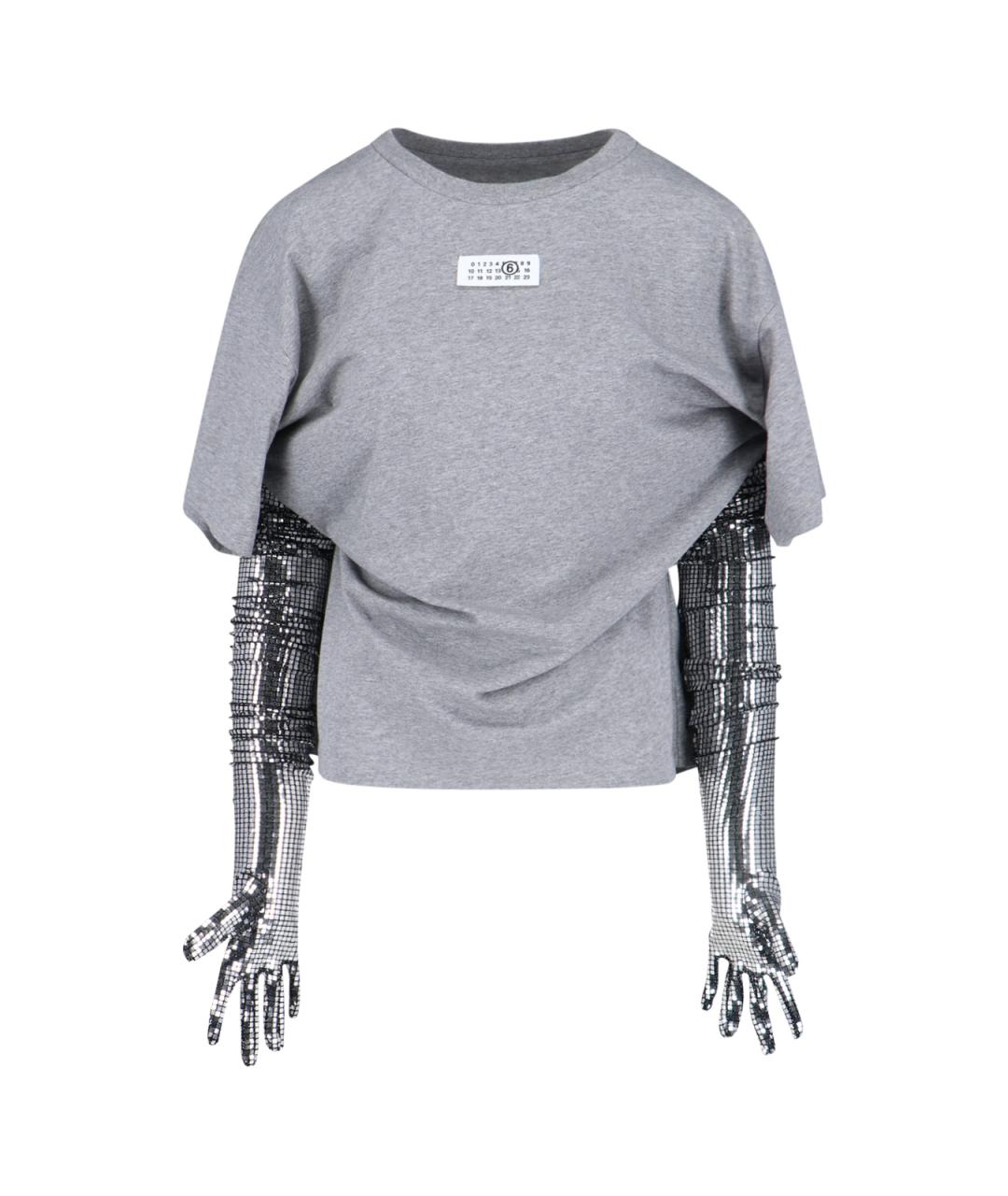 MM6 MAISON MARGIELA Серая хлопковая футболка, фото 3