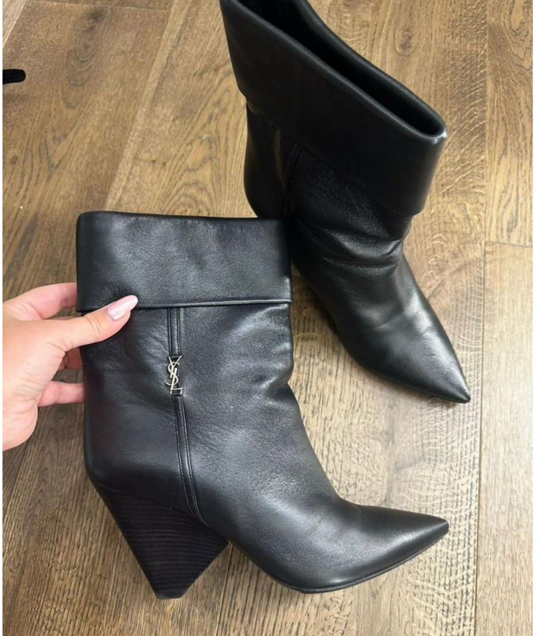 SAINT LAURENT Черные кожаные ботильоны, фото 2