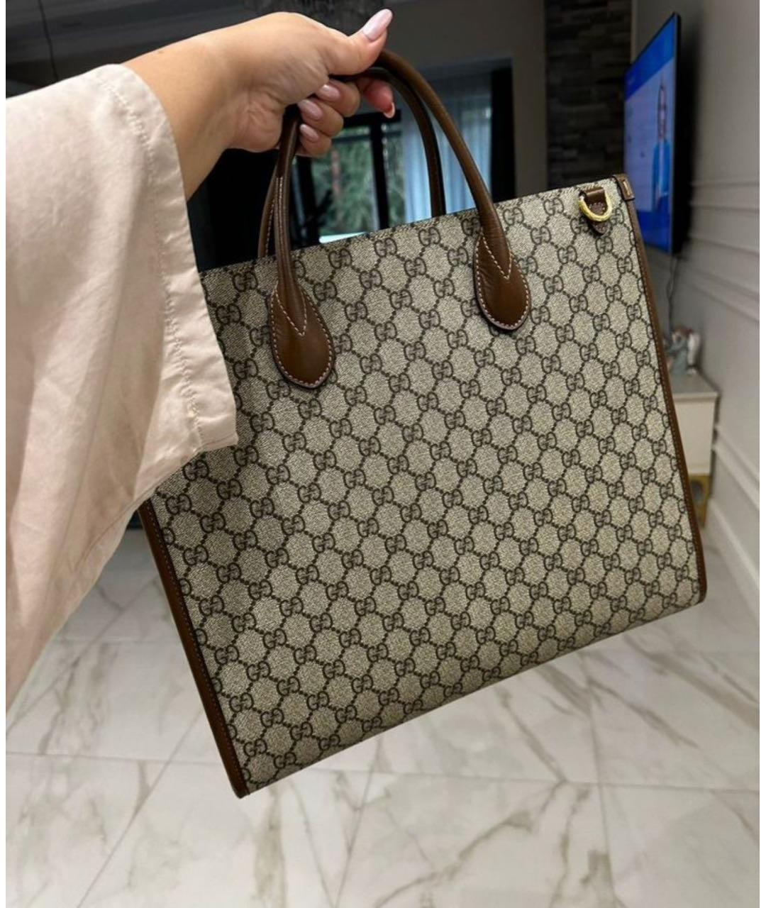 GUCCI Бежевая тканевая сумка с короткими ручками, фото 7