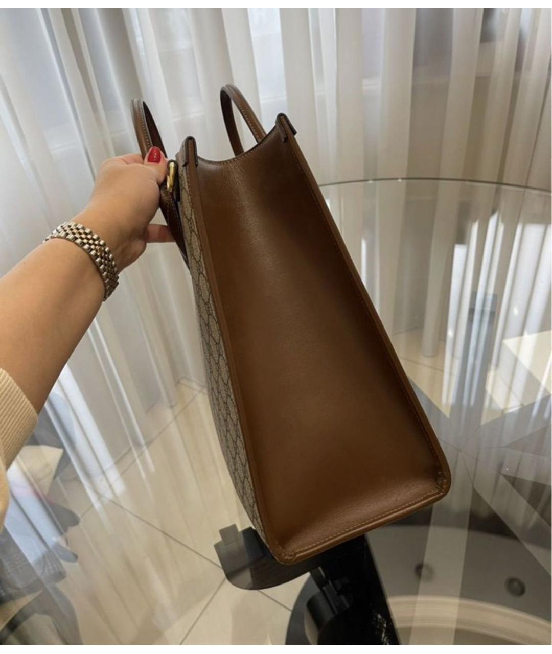 GUCCI Бежевая тканевая сумка с короткими ручками, фото 2