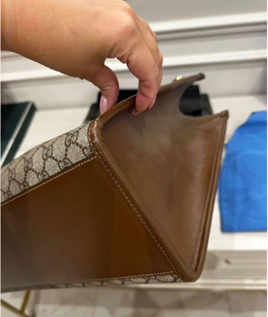 GUCCI Бежевая тканевая сумка с короткими ручками, фото 8