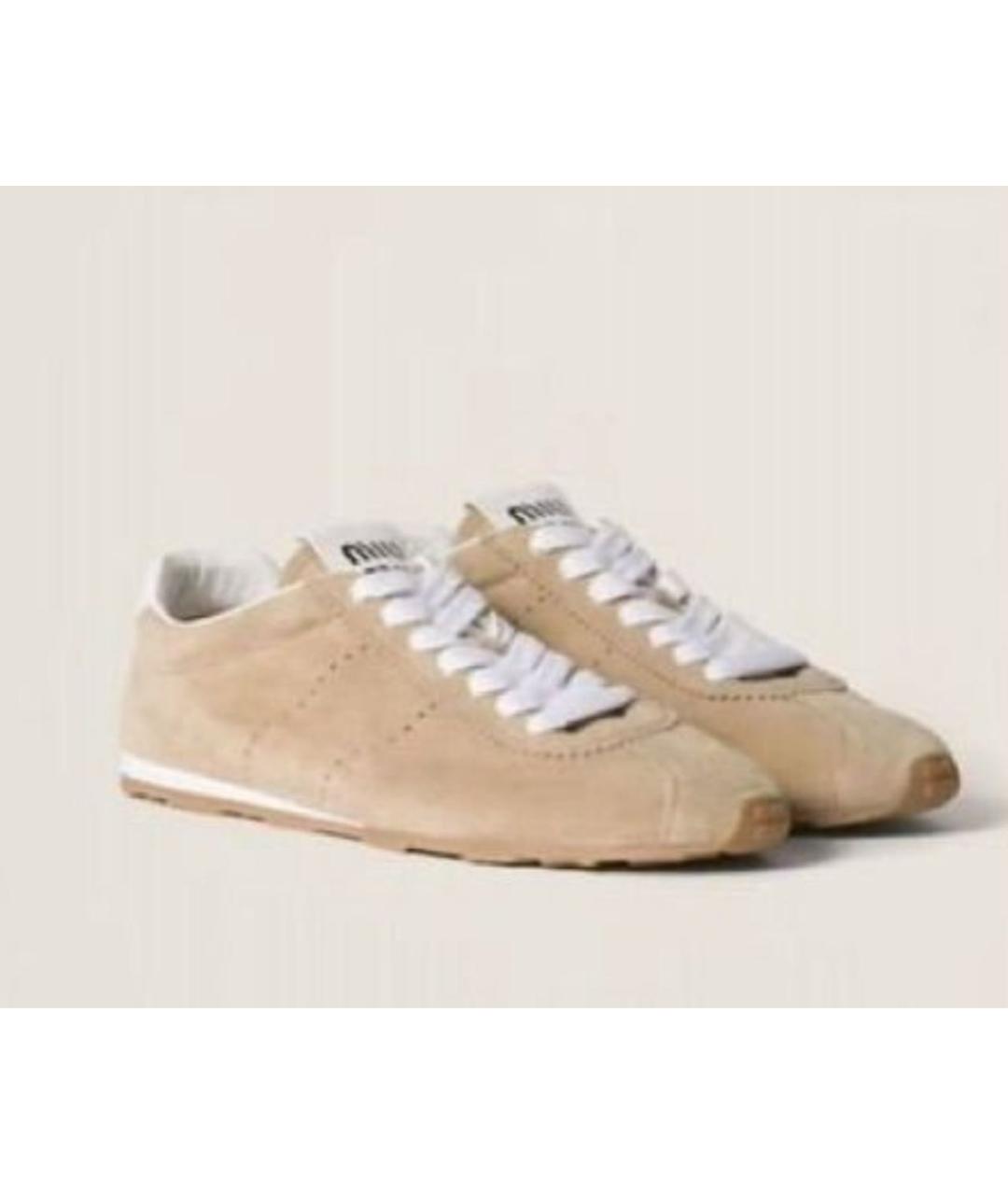 MIU MIU Бежевые замшевые кроссовки, фото 3
