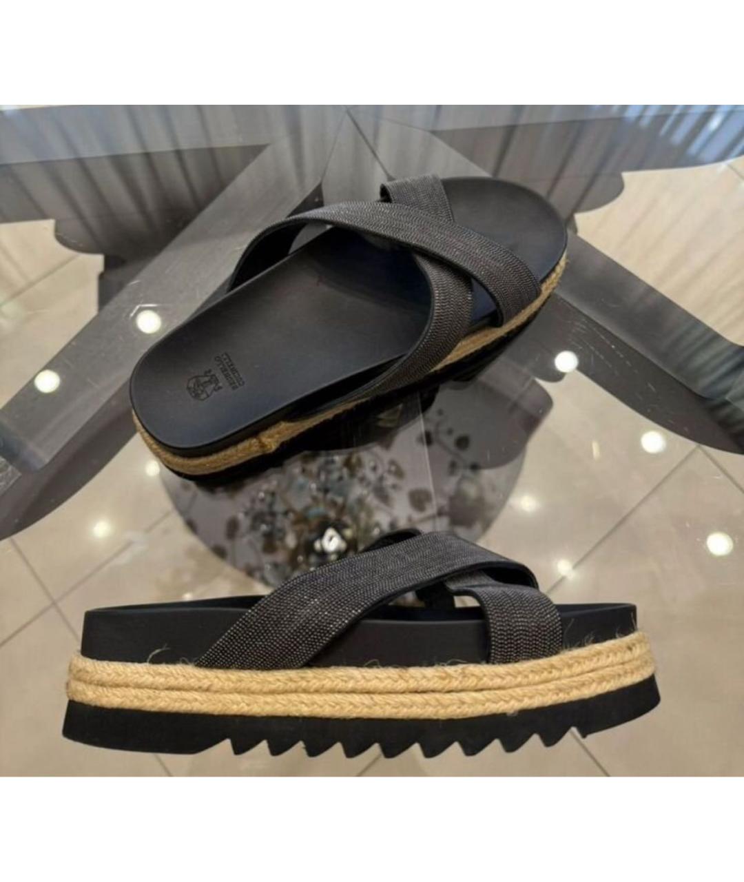 BRUNELLO CUCINELLI Черные кожаные шлепанцы, фото 5