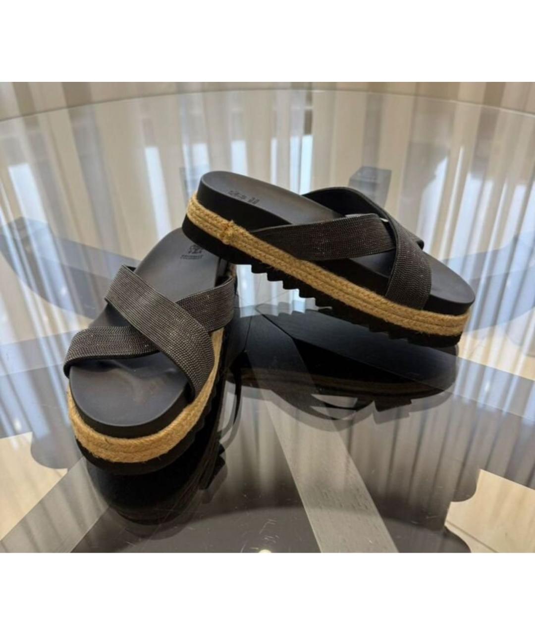 BRUNELLO CUCINELLI Черные кожаные шлепанцы, фото 2