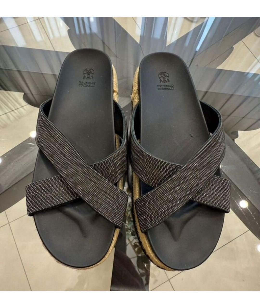 BRUNELLO CUCINELLI Черные кожаные шлепанцы, фото 3