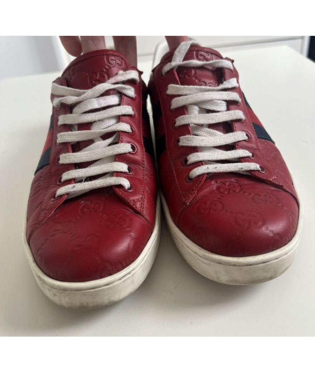 GUCCI Красные кожаные низкие кроссовки / кеды, фото 2