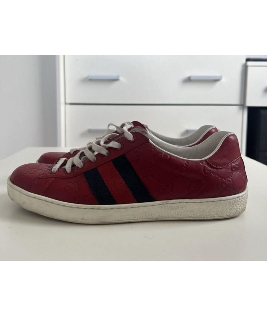 GUCCI Красные кожаные низкие кроссовки / кеды, фото 6