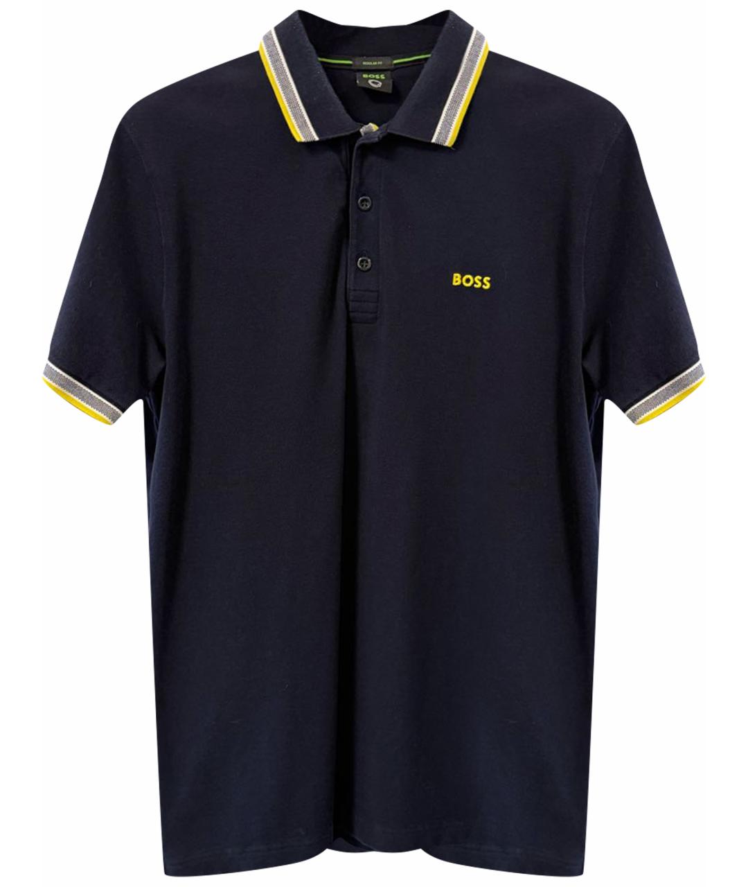 HUGO BOSS Темно-синее хлопковое поло с коротким рукавом, фото 1