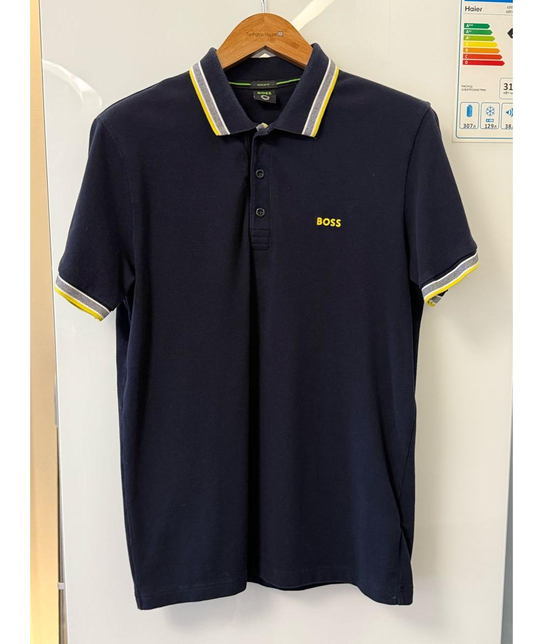 HUGO BOSS Темно-синее хлопковое поло с коротким рукавом, фото 7