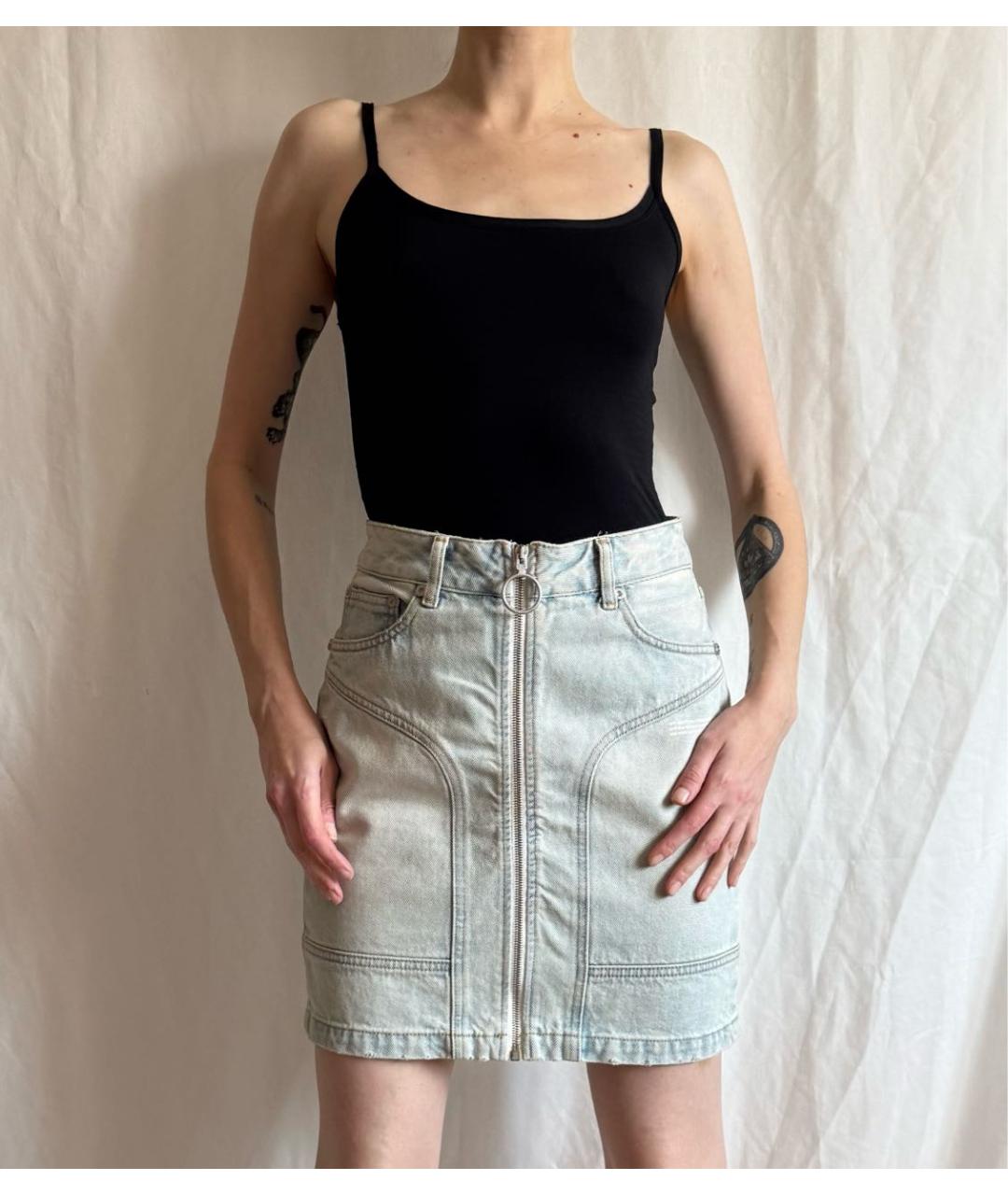 OFF-WHITE Голубая хлопковая юбка мини, фото 6