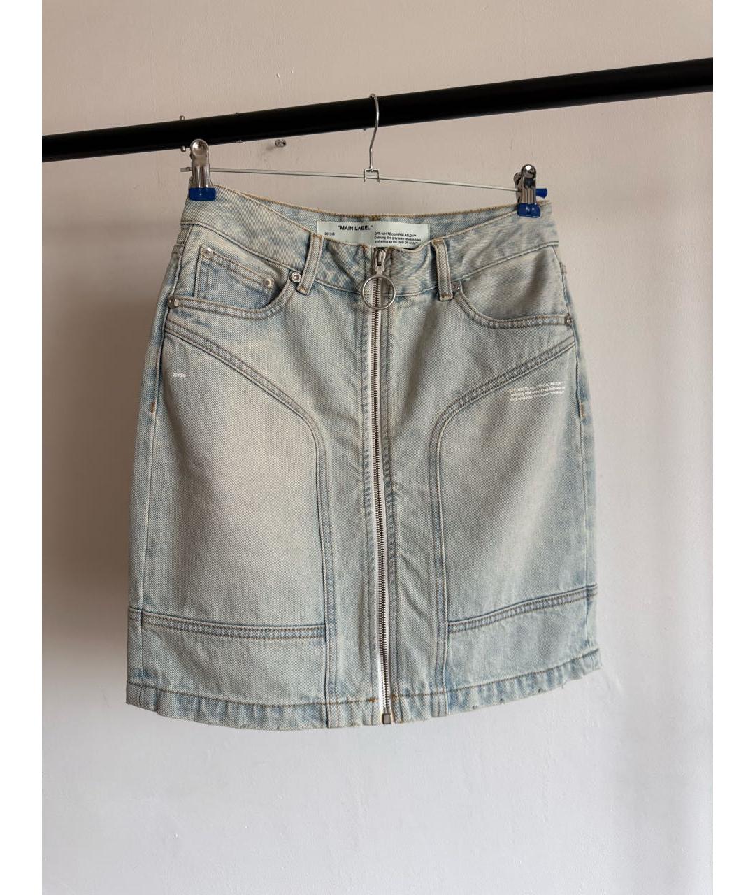 OFF-WHITE Голубая хлопковая юбка мини, фото 7