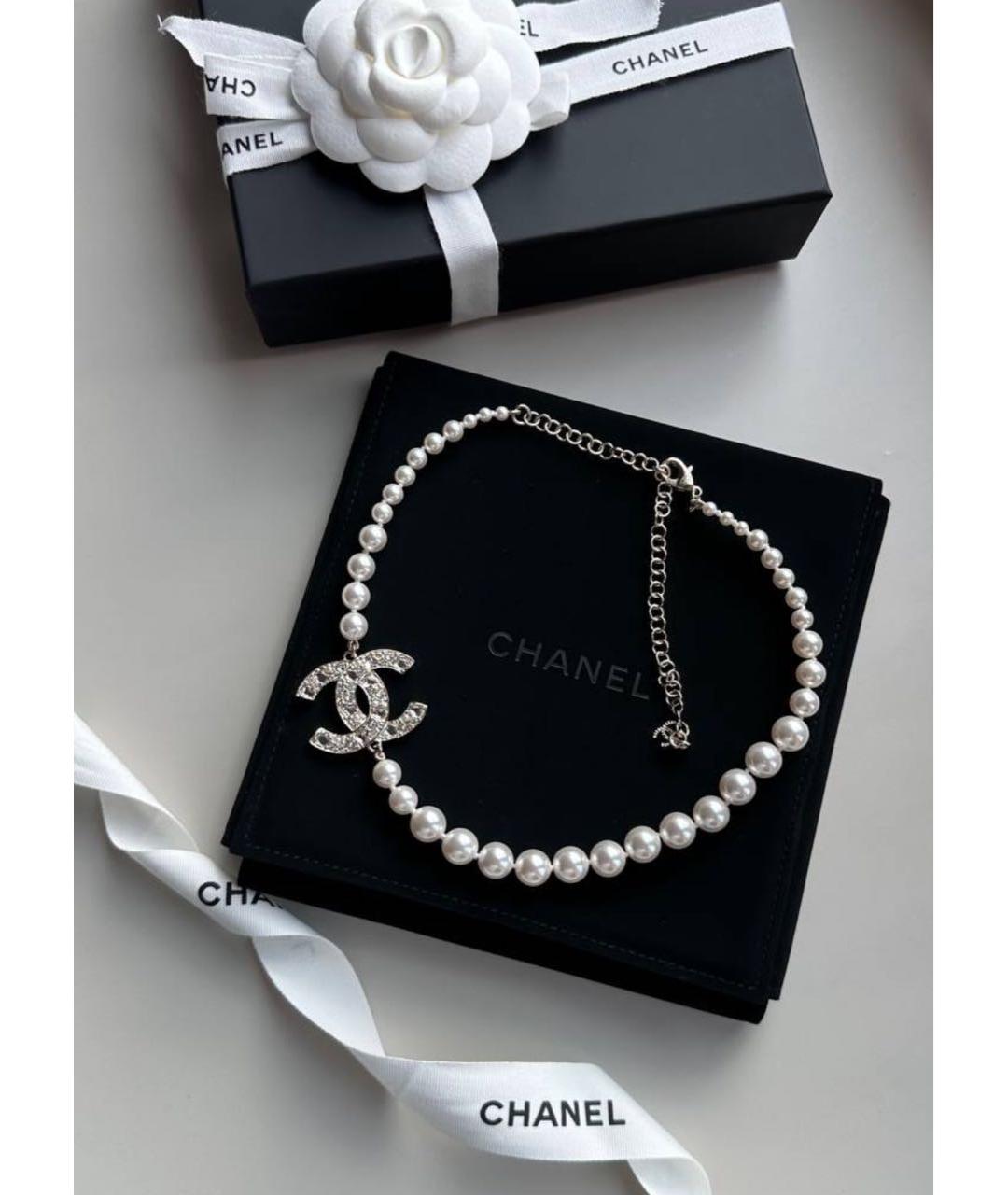 CHANEL Белое металлическое колье, фото 2