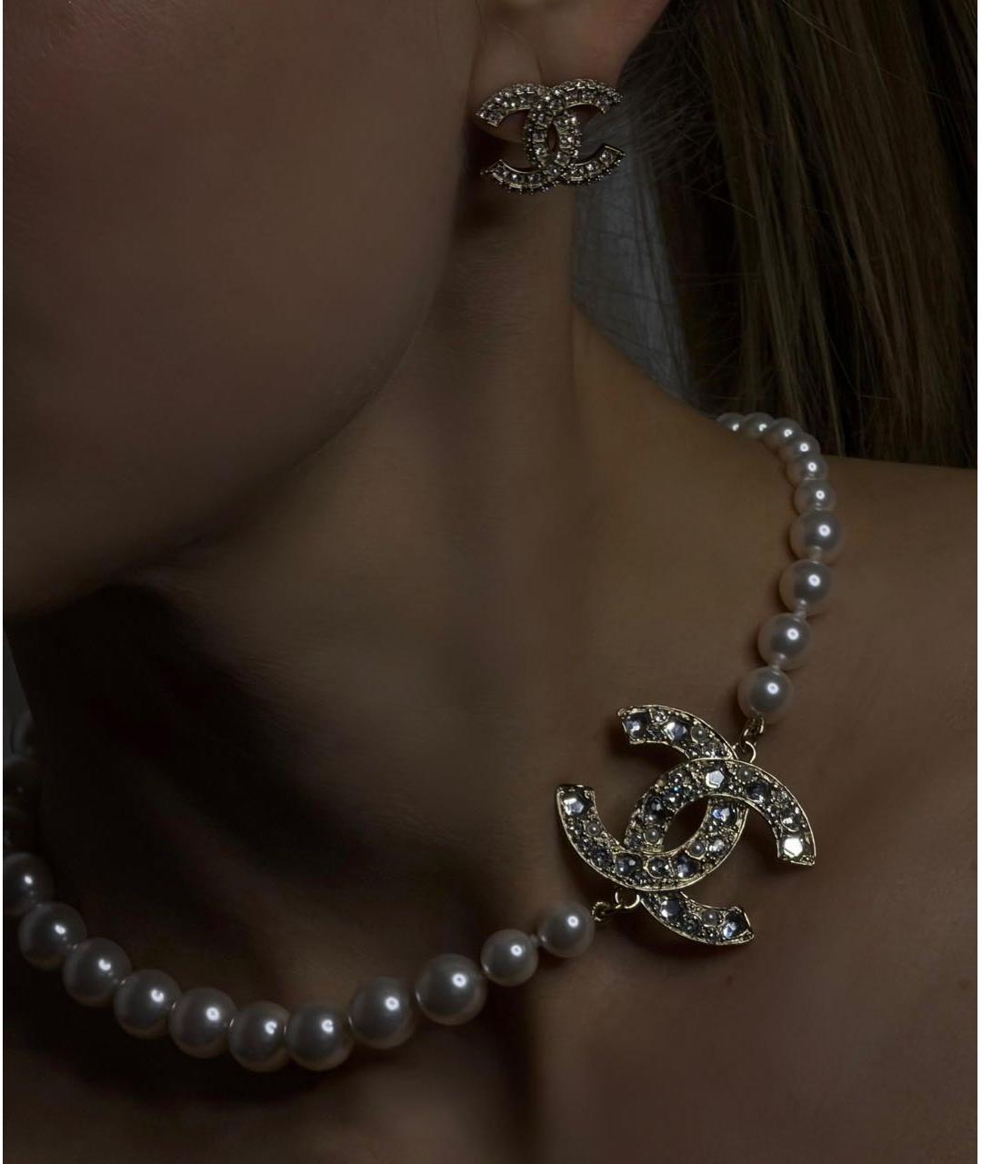 CHANEL Белое металлическое колье, фото 3