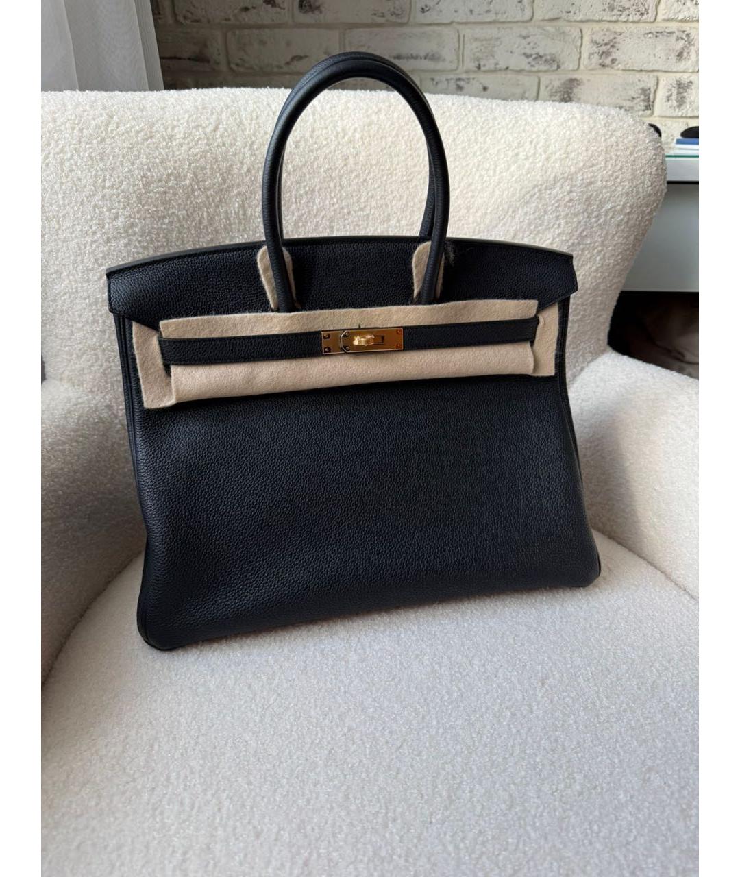 HERMES Черная кожаная сумка с короткими ручками, фото 4