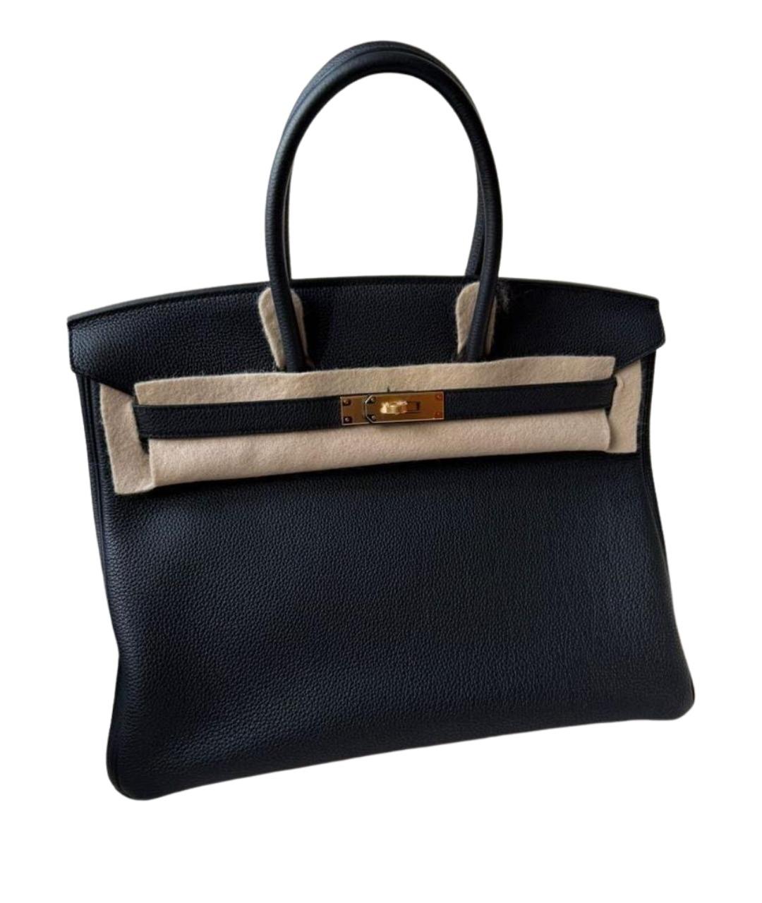 HERMES Черная кожаная сумка с короткими ручками, фото 1