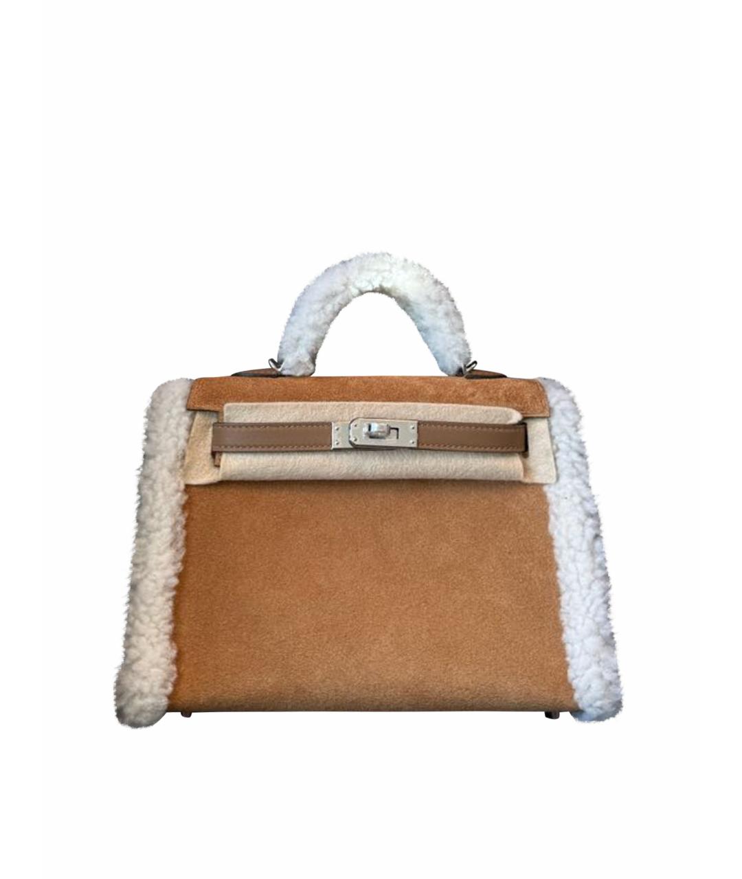HERMES Коричневая замшевая сумка с короткими ручками, фото 1