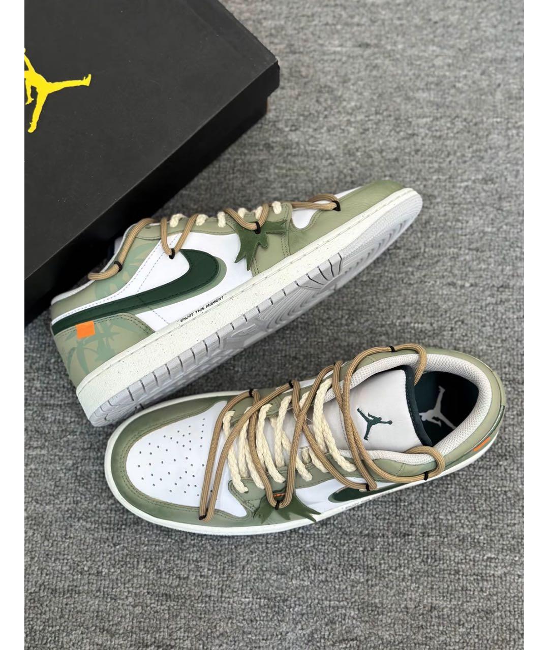 JORDAN Хаки кожаные низкие кроссовки / кеды, фото 4