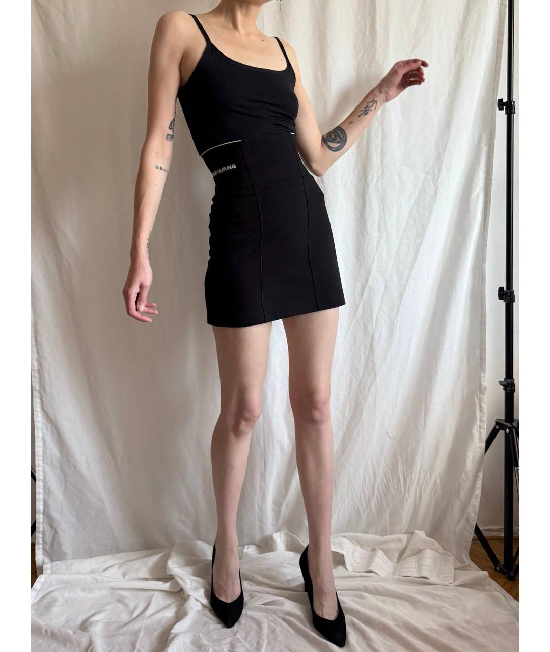 T BY ALEXANDER WANG Черная синтетическая юбка мини, фото 4