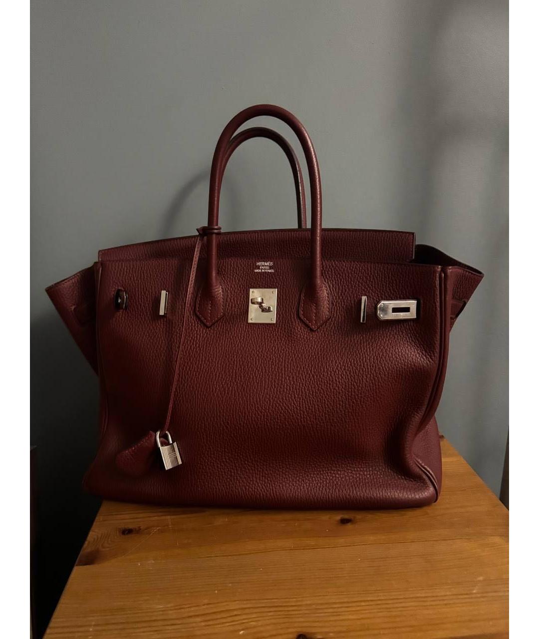 HERMES Бордовая кожаная сумка с короткими ручками, фото 5