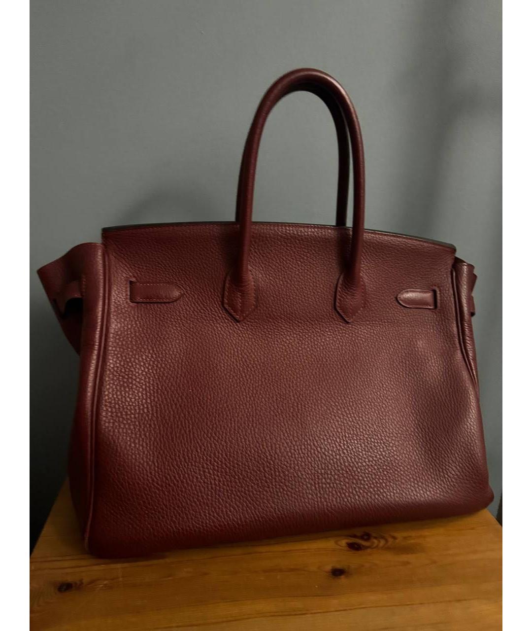 HERMES Бордовая кожаная сумка с короткими ручками, фото 2