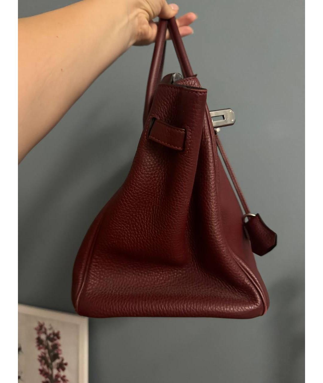 HERMES Бордовая кожаная сумка с короткими ручками, фото 4
