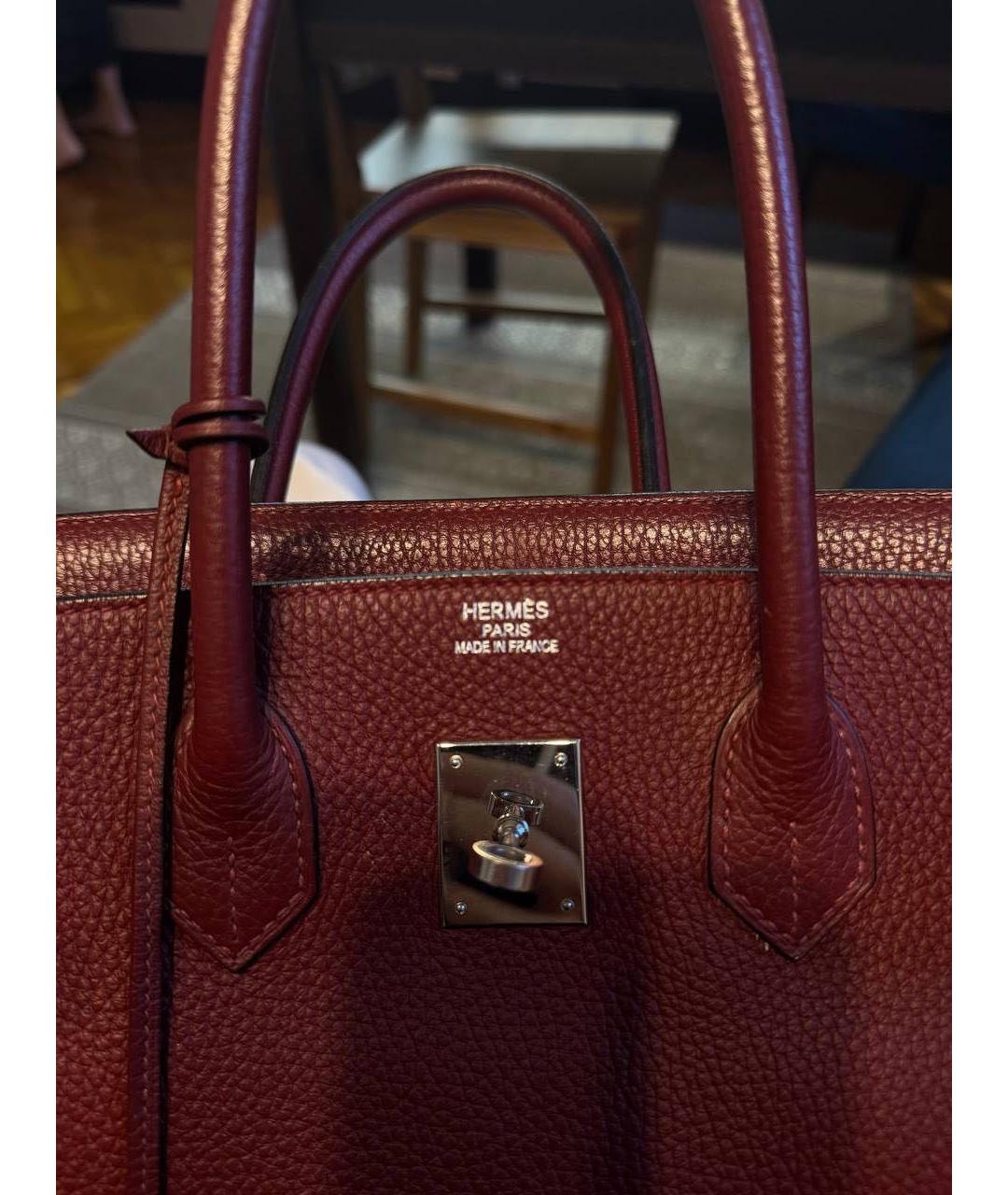 HERMES Бордовая кожаная сумка с короткими ручками, фото 3