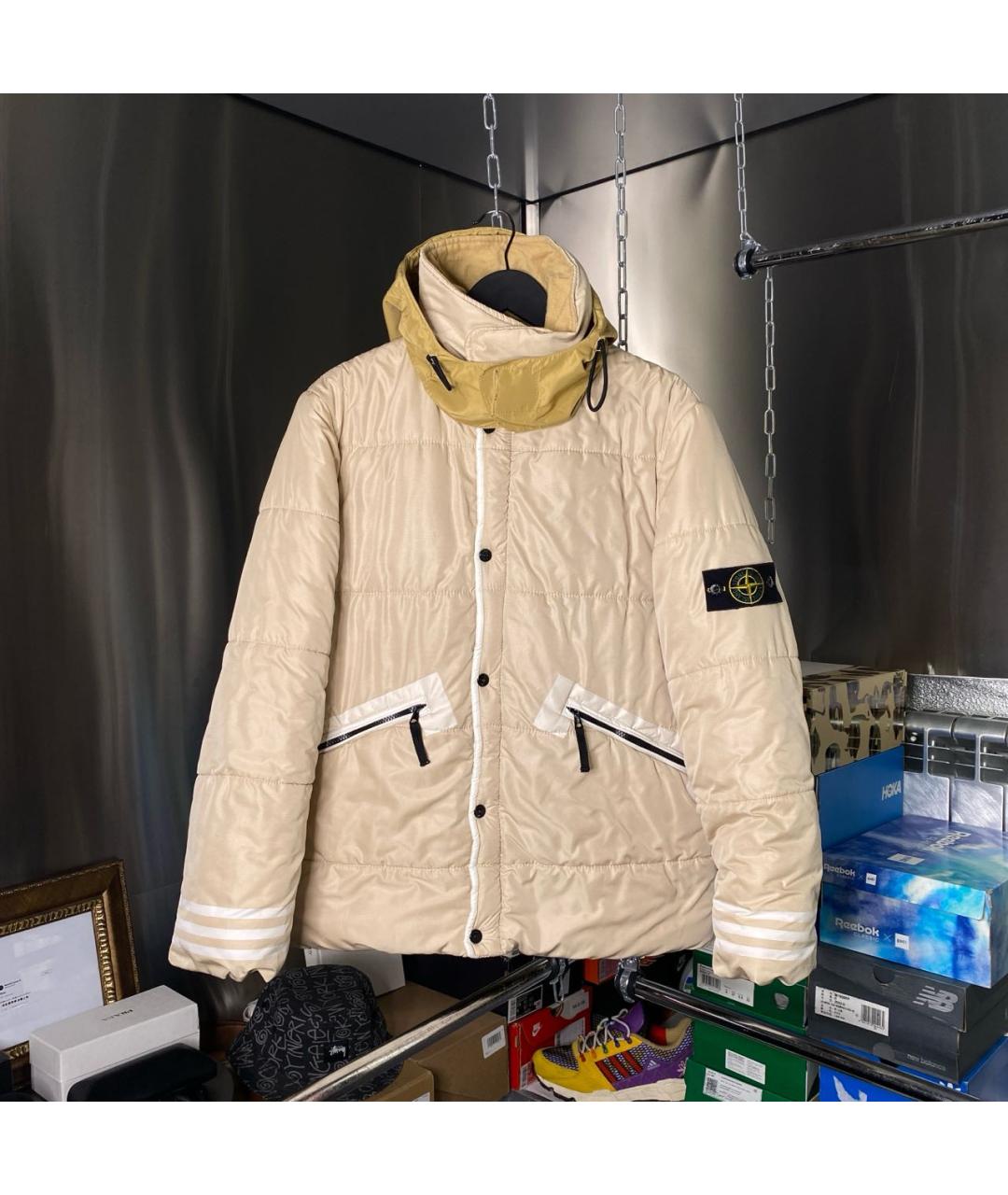STONE ISLAND Бежевый полиуретановый пуховик, фото 9