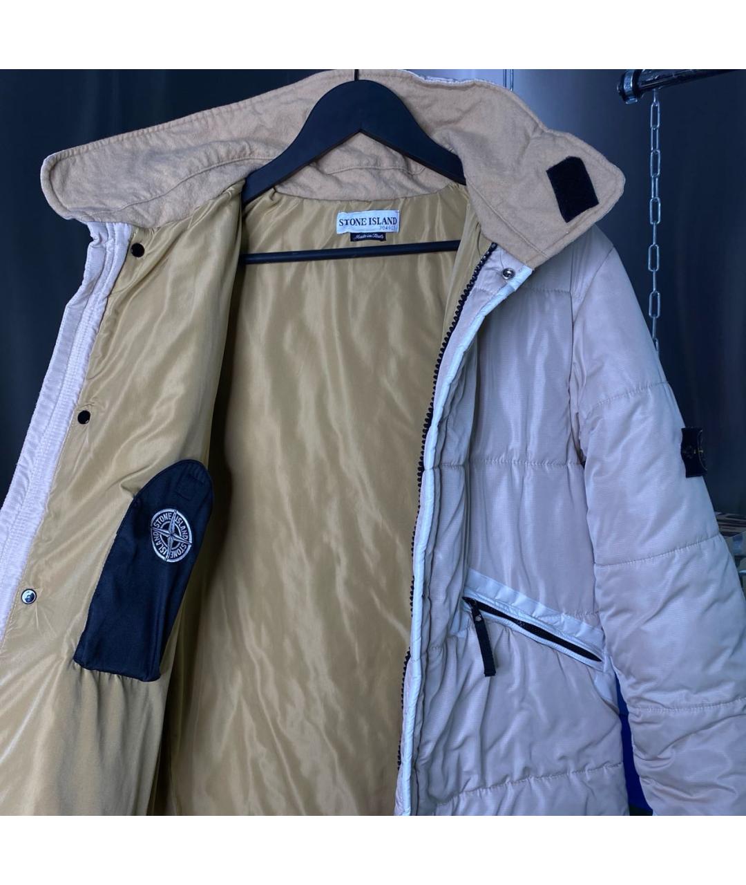 STONE ISLAND Бежевый полиуретановый пуховик, фото 5