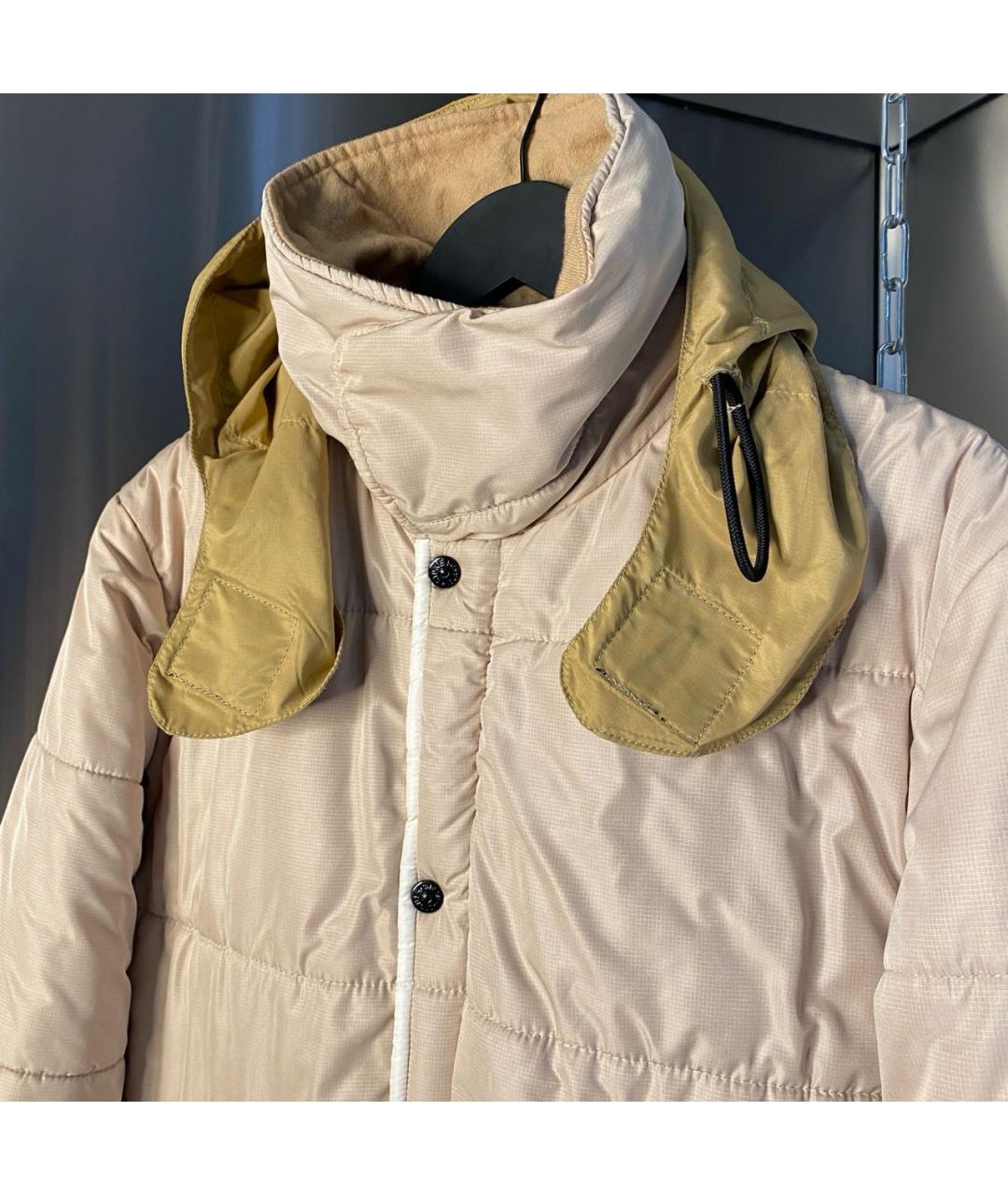 STONE ISLAND Бежевый полиуретановый пуховик, фото 4