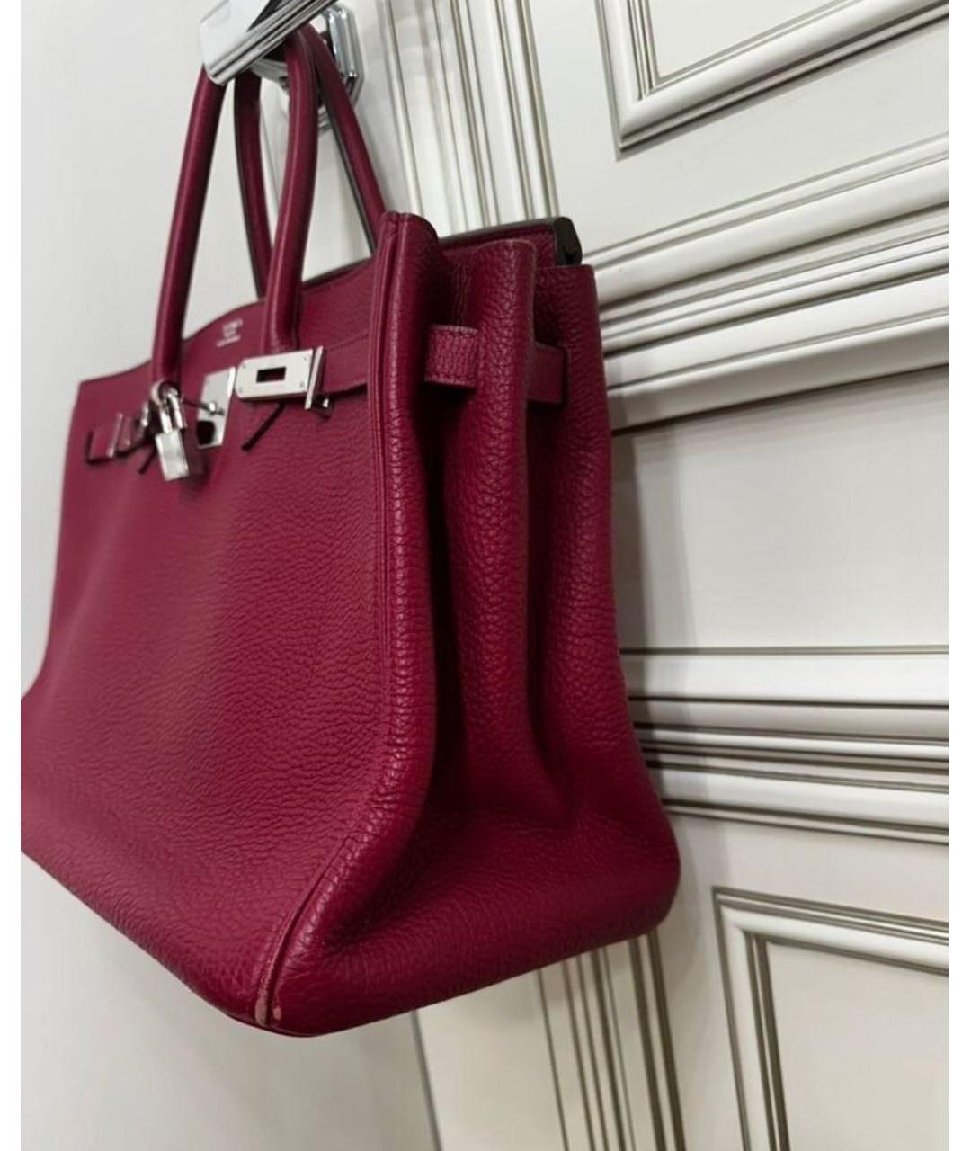 HERMES Бордовая кожаная сумка с короткими ручками, фото 5