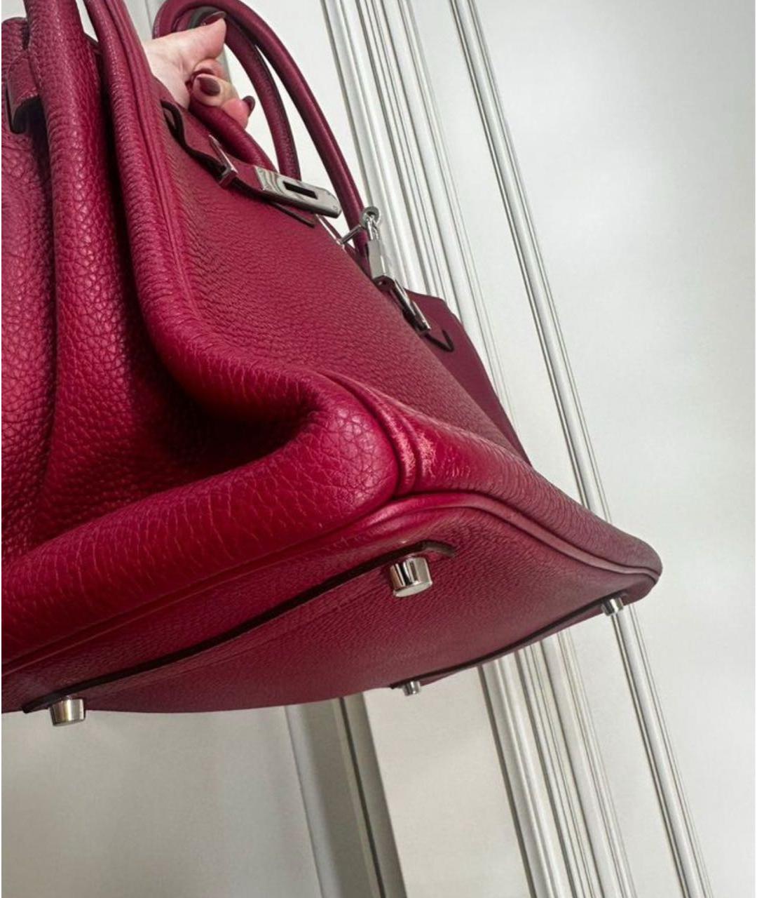 HERMES Бордовая кожаная сумка с короткими ручками, фото 7