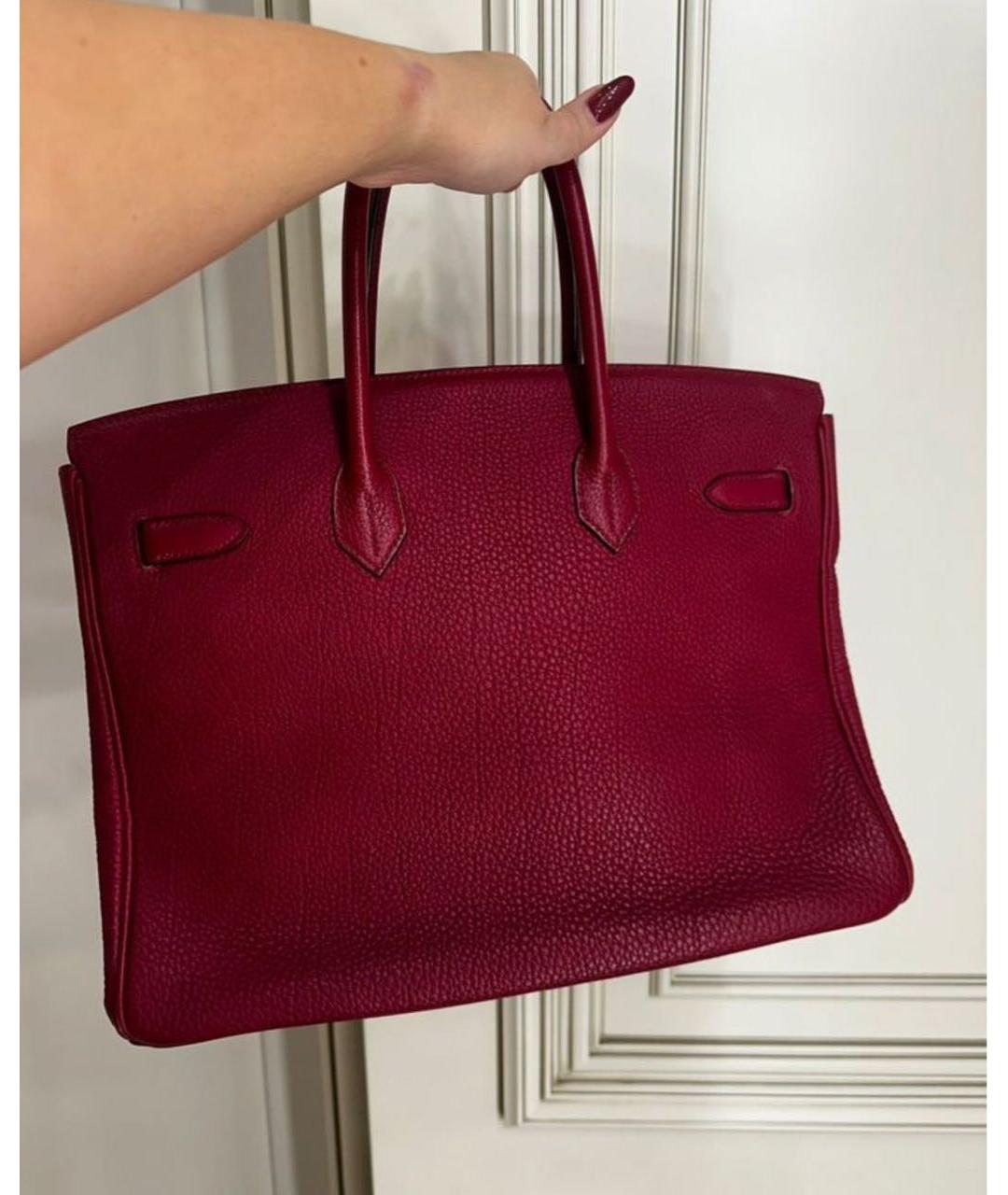 HERMES Бордовая кожаная сумка с короткими ручками, фото 4