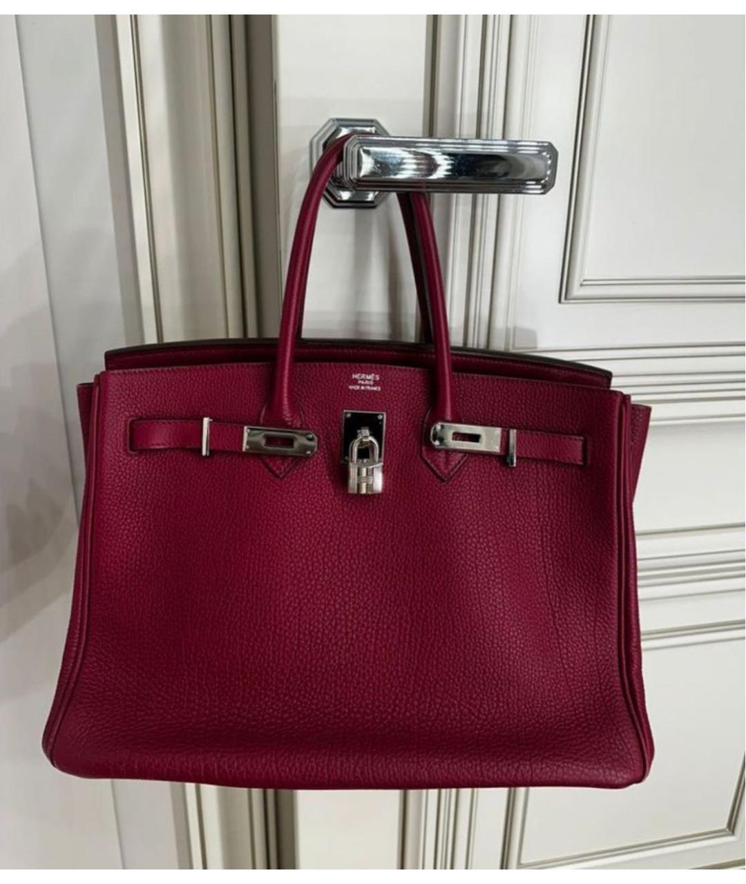 HERMES Бордовая кожаная сумка с короткими ручками, фото 9