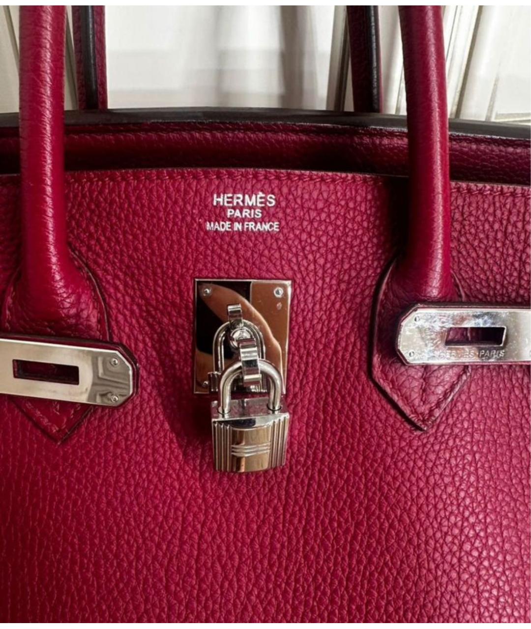 HERMES Бордовая кожаная сумка с короткими ручками, фото 2