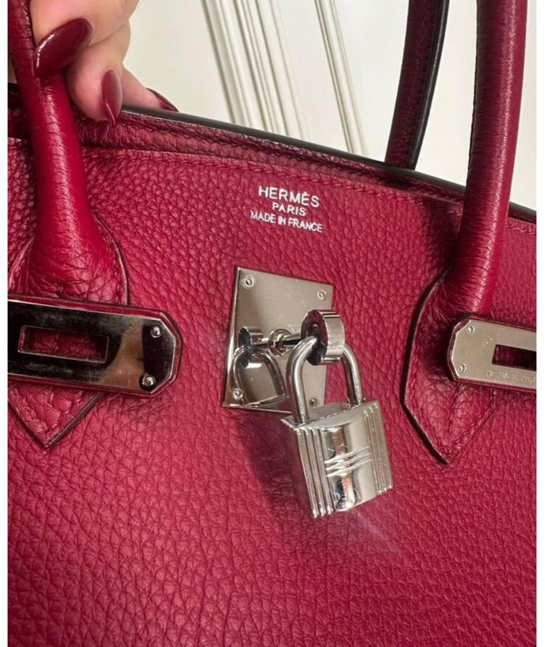 HERMES Бордовая кожаная сумка с короткими ручками, фото 3