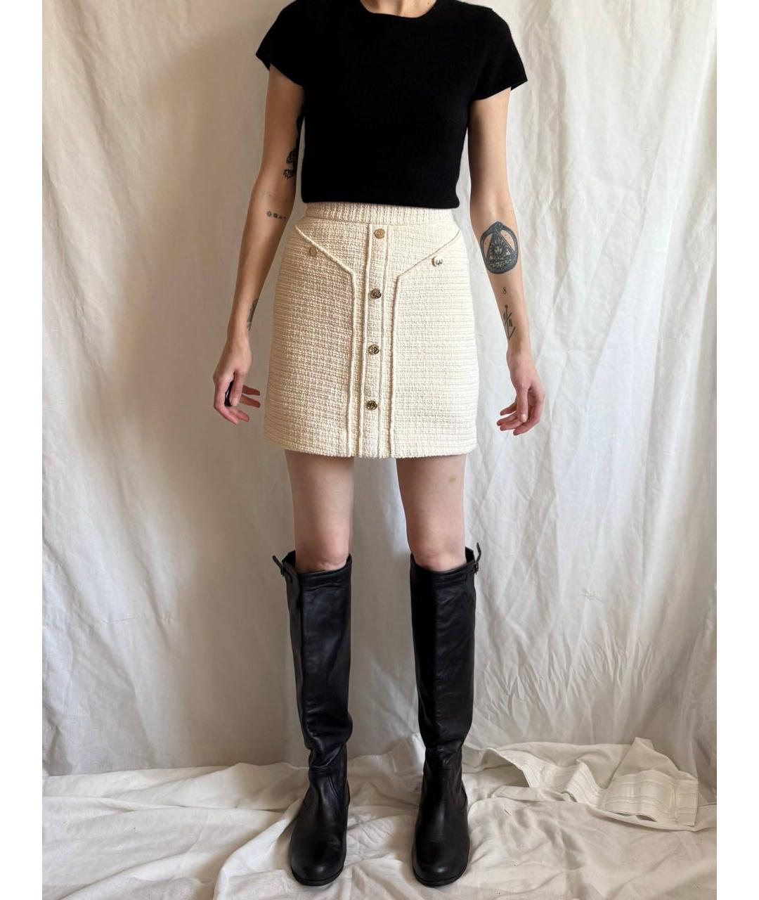MAJE Бежевая хлопковая юбка мини, фото 7