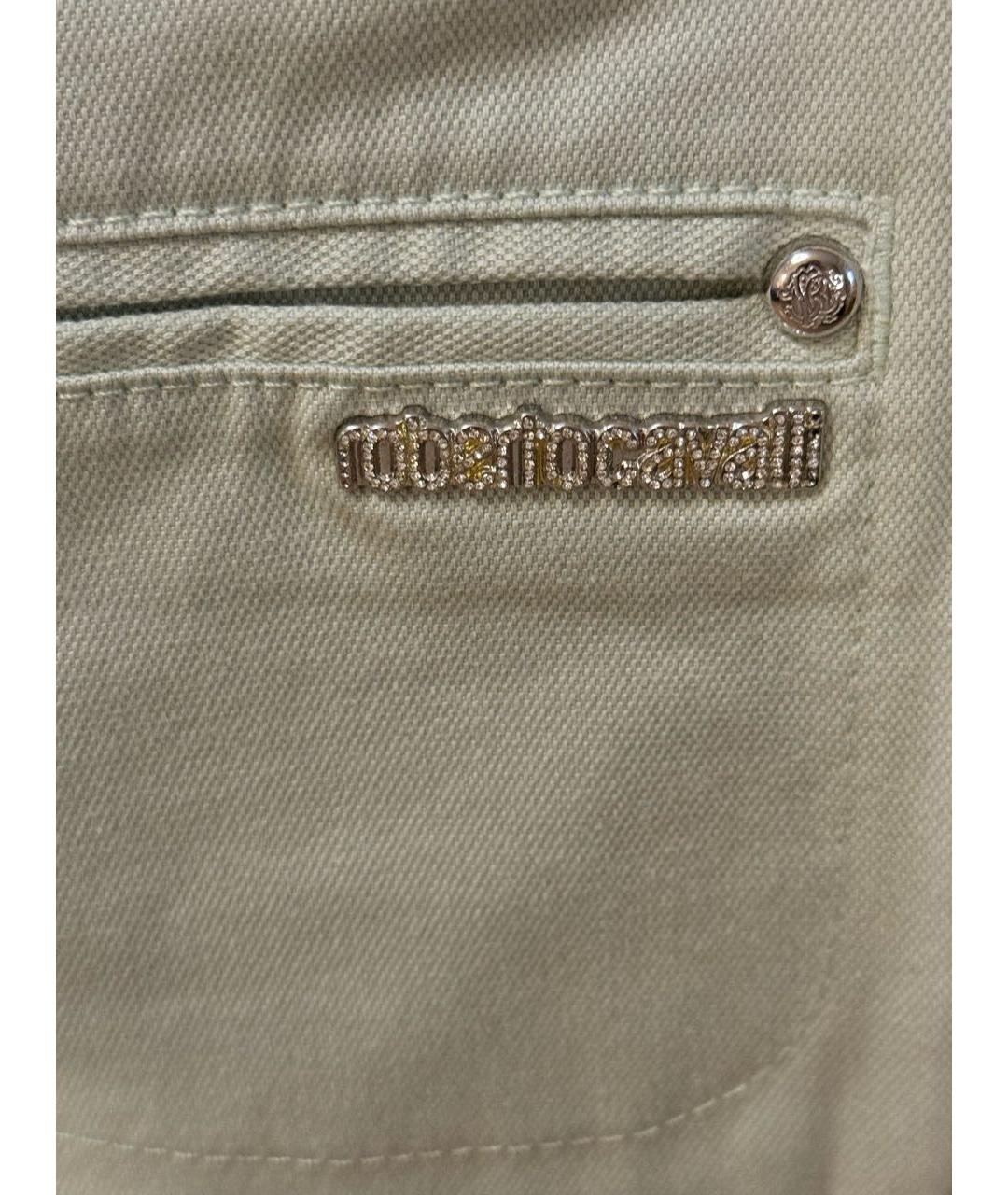 ROBERTO CAVALLI Зеленые хлопко-эластановые прямые брюки, фото 3