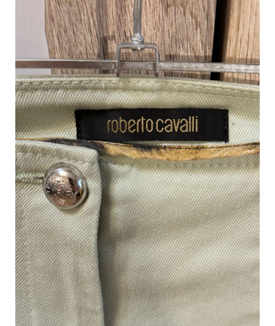 ROBERTO CAVALLI Зеленые хлопко-эластановые прямые брюки, фото 4