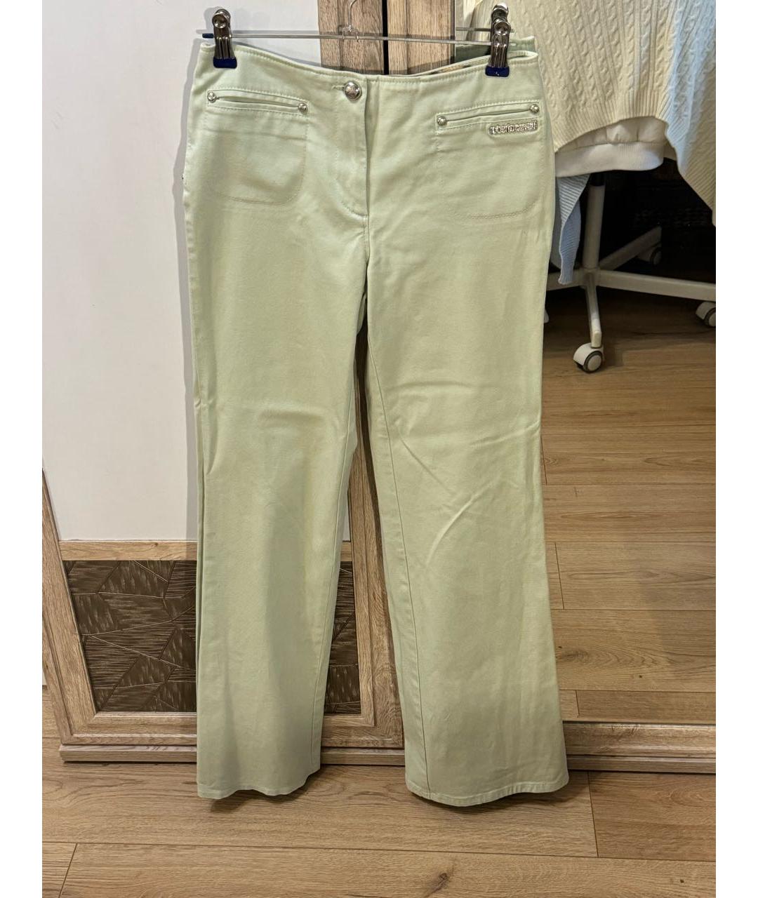 ROBERTO CAVALLI Зеленые хлопко-эластановые прямые брюки, фото 6