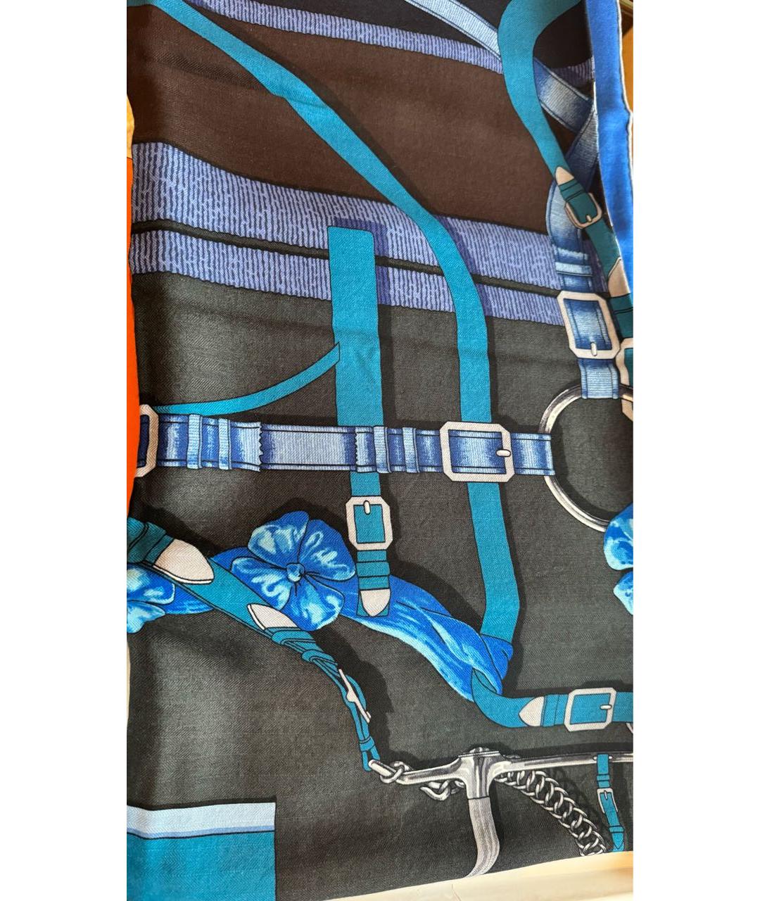 HERMES Темно-синий кашемировый шарф, фото 2