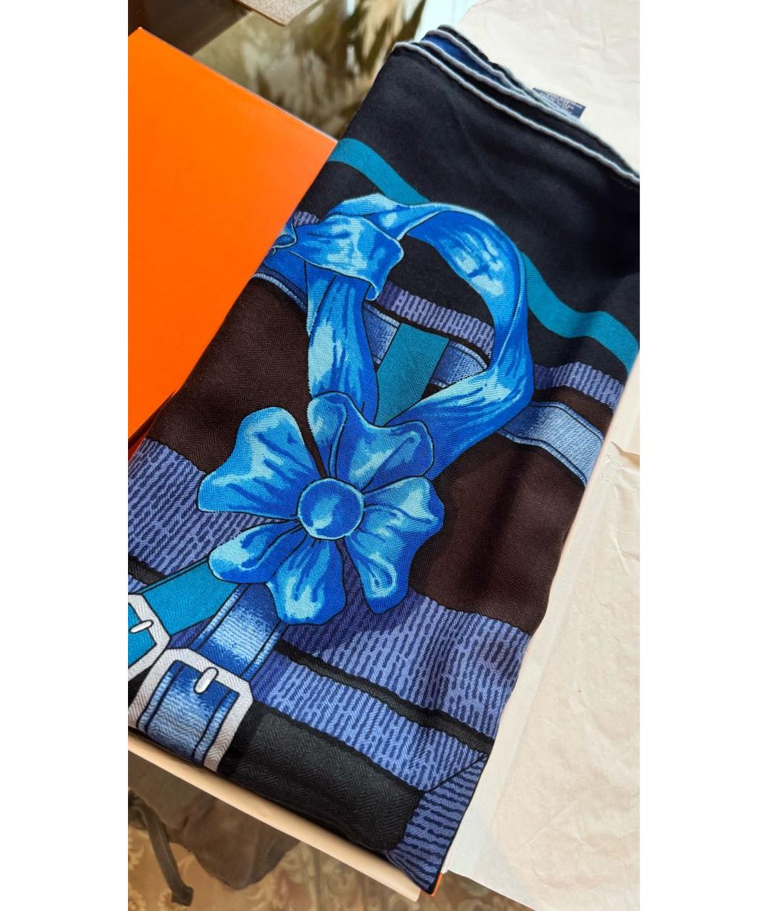 HERMES Темно-синий кашемировый шарф, фото 7