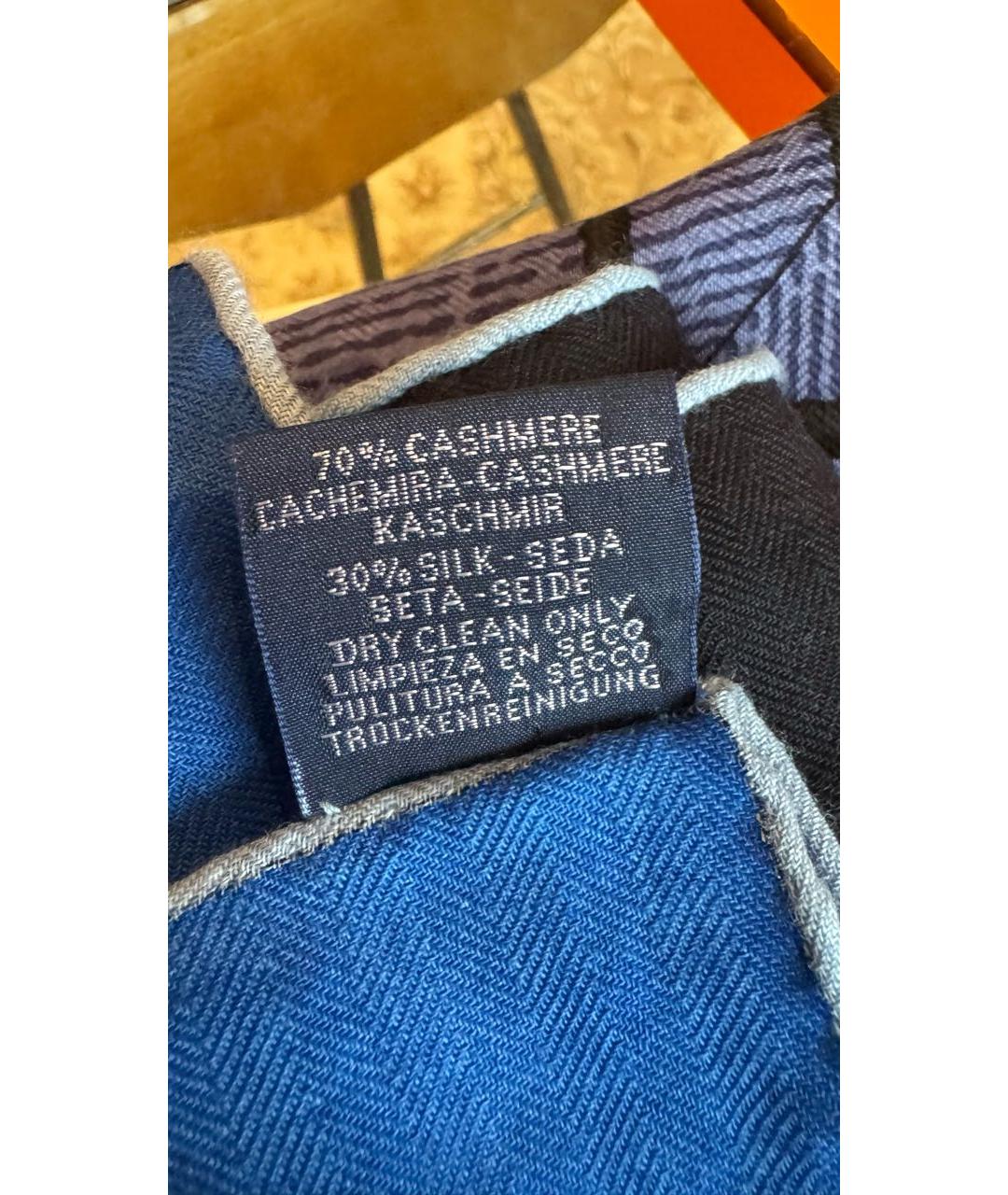 HERMES Темно-синий кашемировый шарф, фото 3