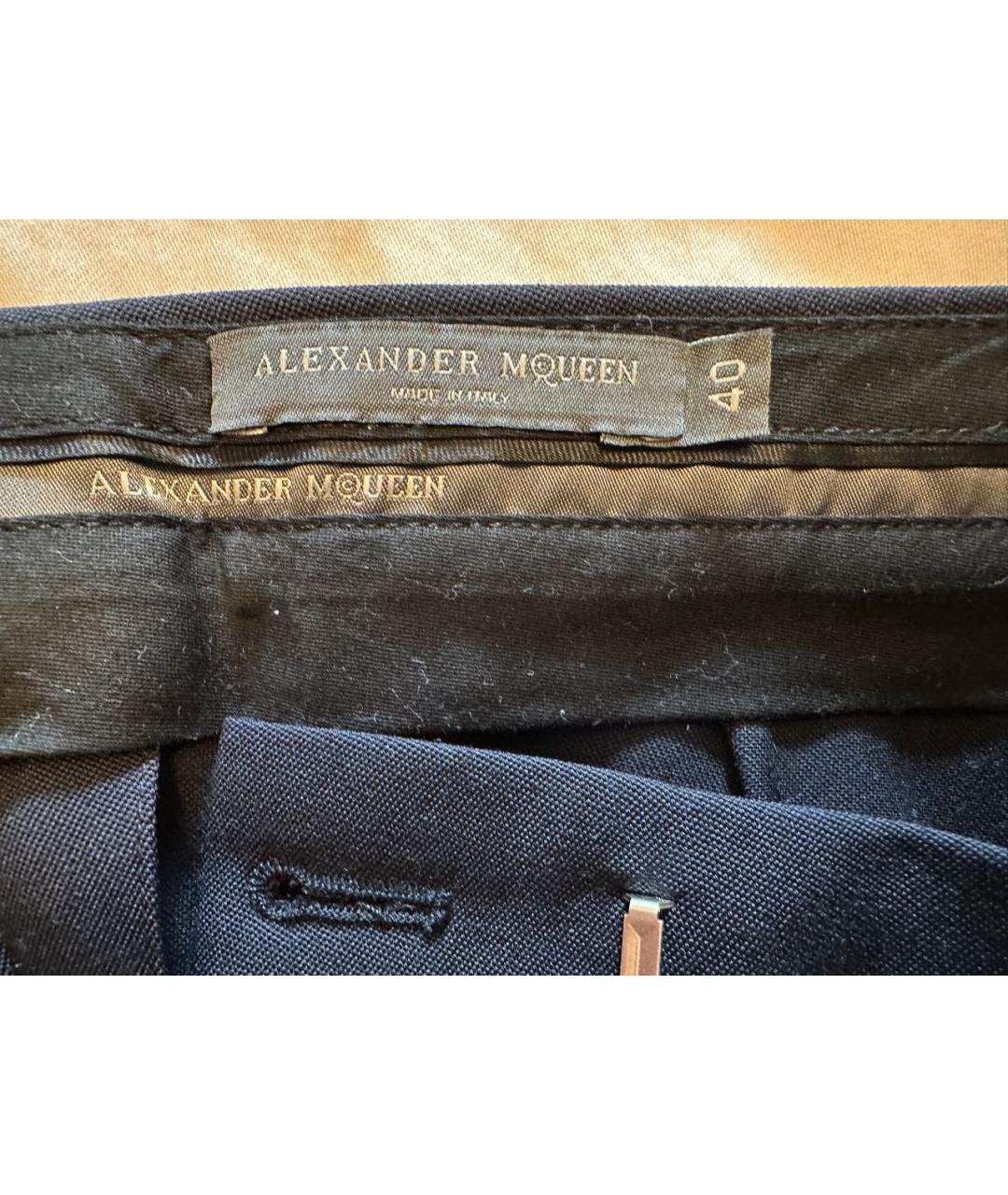 ALEXANDER MCQUEEN Темно-синие шерстяные прямые брюки, фото 2