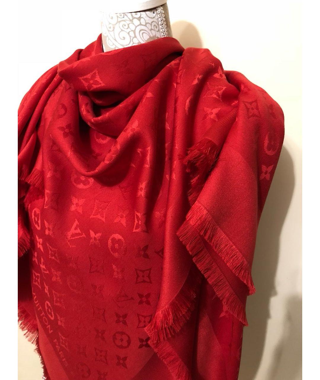 LOUIS VUITTON Красный шерстяной платок, фото 5