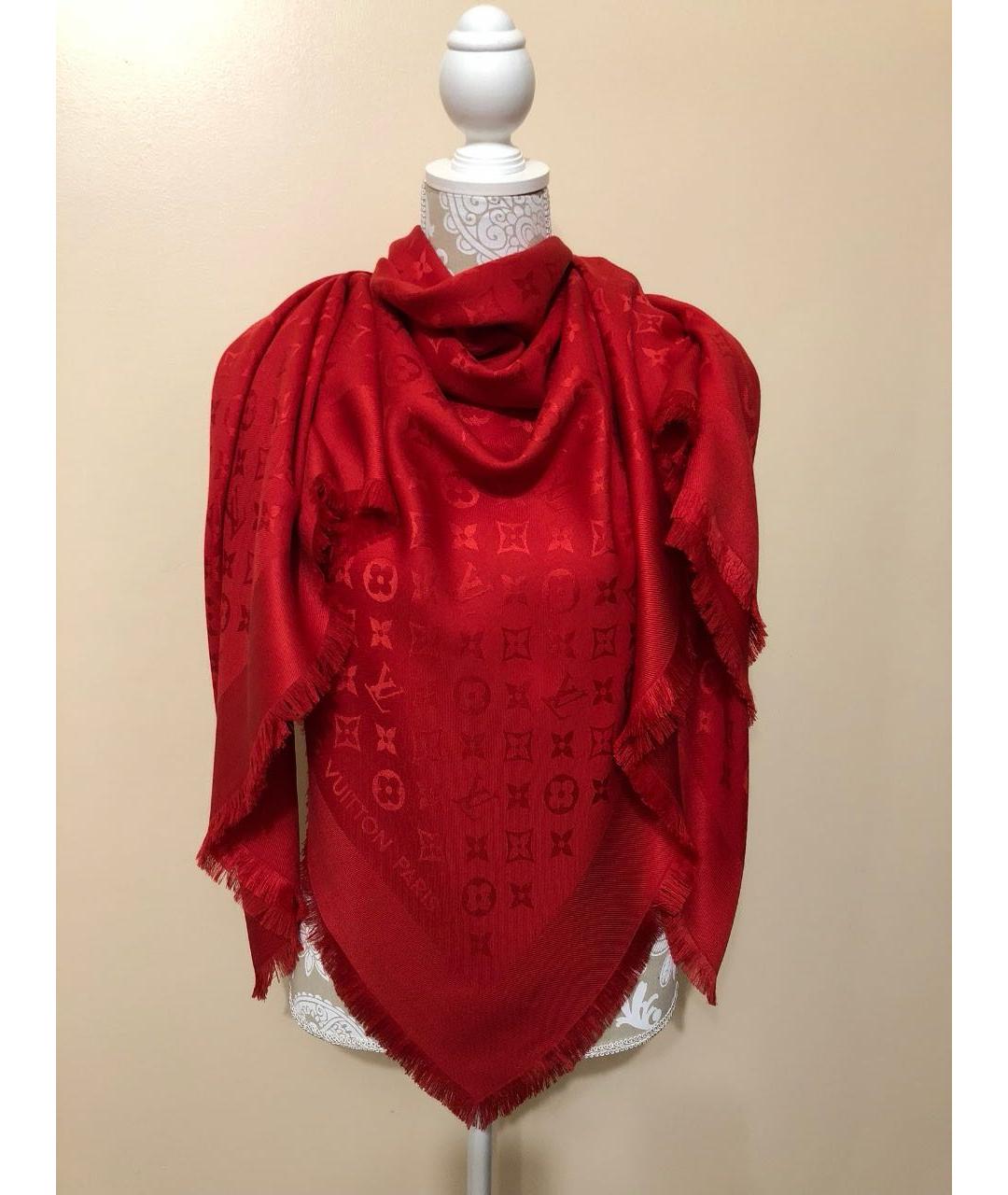 LOUIS VUITTON Красный шерстяной платок, фото 4